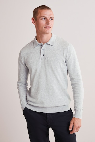 Light Grey Regular Knitted Long Sleeve Polo Shirt
