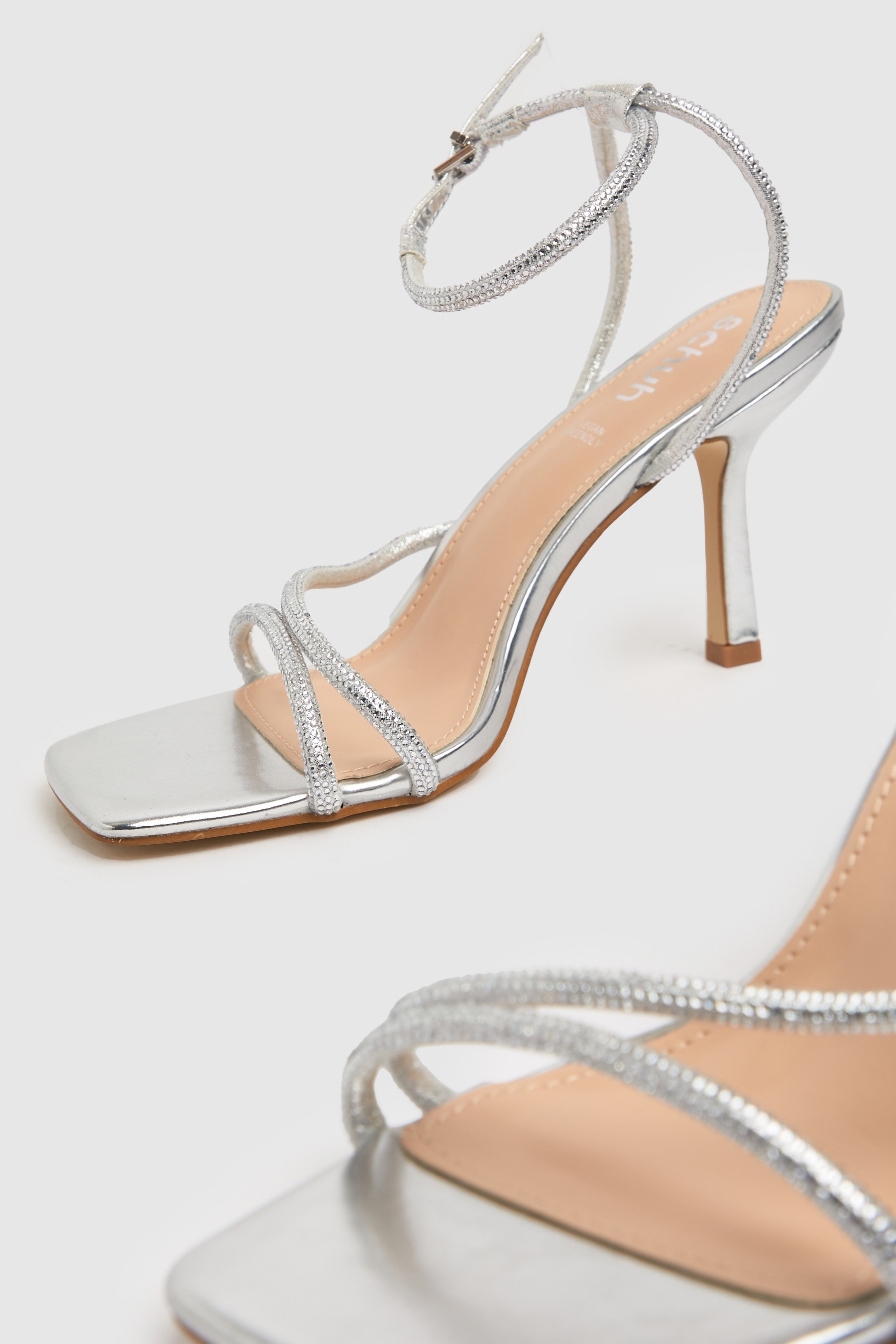 Silver shop heels embellished