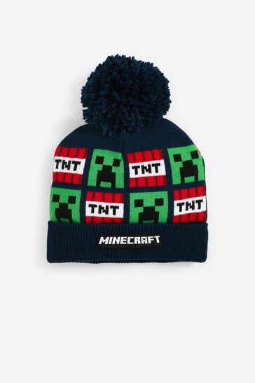 Minecraft Navy Blue License Knitted Pom heart-patch Hat (3-16yrs)