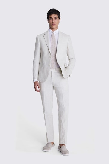 MOSS Natural Slim Fit Puppytooth Linen Suit Jacket