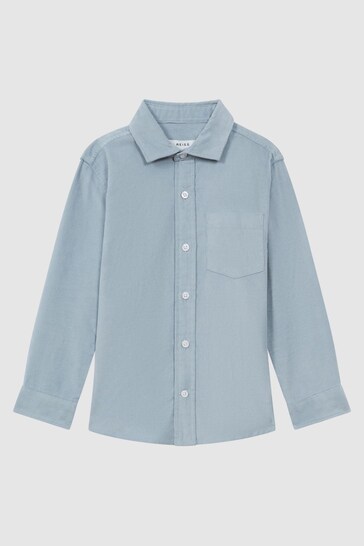 Reiss Soft Blue Albion Junior Corduroy Cutaway Collar Shirt