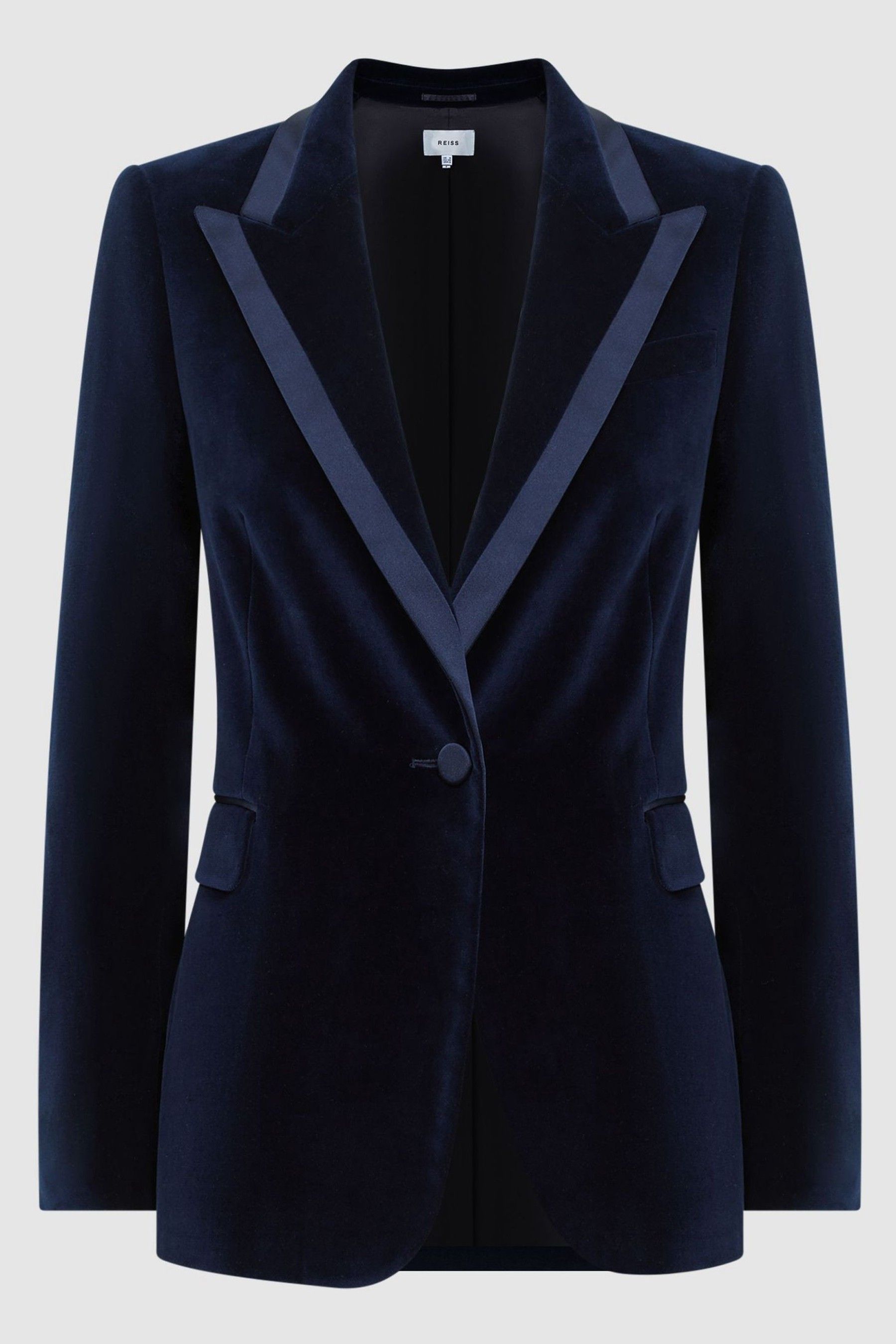 Buy Reiss Navy Bree Single Breasted Velvet Suit Blazer from the