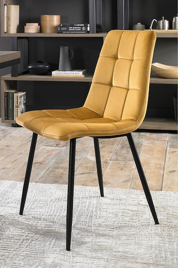 Bentley Designs Set of 2 Mustard Yellow Mondrian Velvet Fabric Chairs