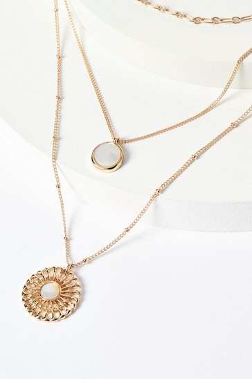 Gold Tone Floral 3 Row Necklace