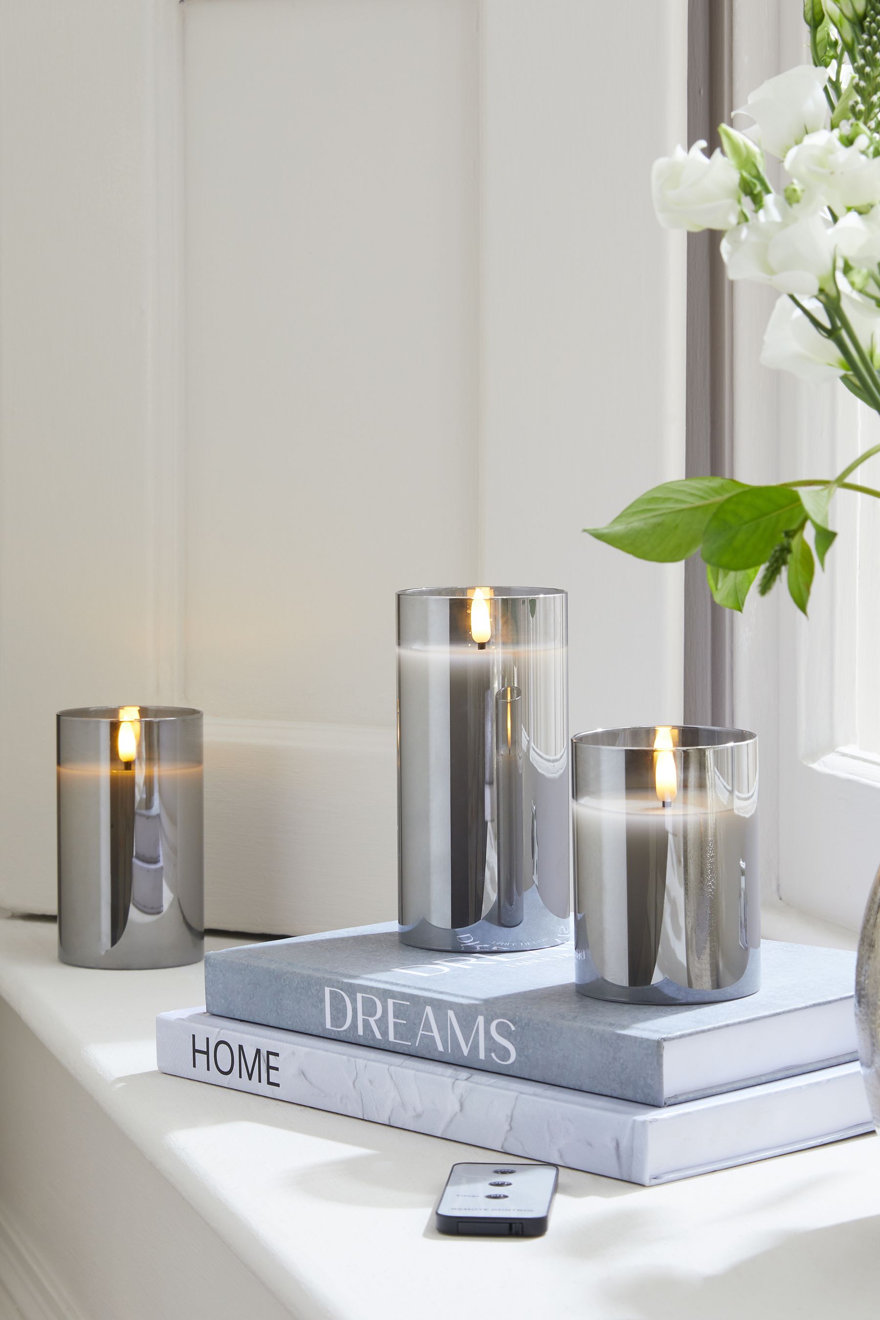 Buy Set of 3 Charcoal Grey Midnight Luxe Glass LED Candles from the