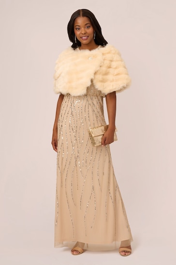 Adrianna Papell Natural Faux Fur Brooch Coverup