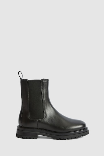 Reiss Black Thea Boots Leather Chelsea Boots