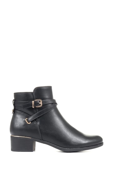 Pavers Black Buckle Ankle Boots