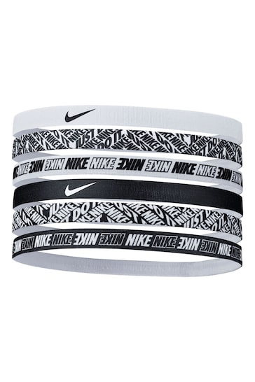 Nike White Printed Headbands 6Pk