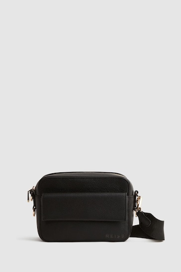 Reiss Black Clea Leather Crossbody Bag