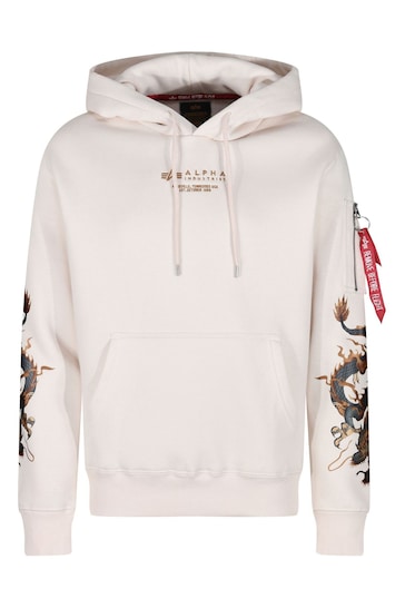 Buy Alpha Industries Jet Stream White Dragon Embroidered White Hoodie from  the Next UK online shop