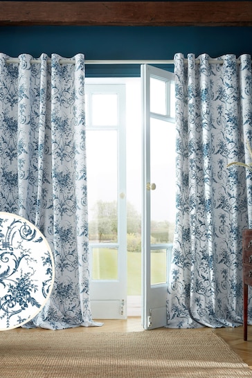 Laura Ashley Midnight Blue Tuileries Lined  Eyelet Curtains