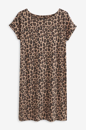 Black/Animal Print 2 Pack Cotton Relaxed Fit Cap Sleeve Tunic Dresses