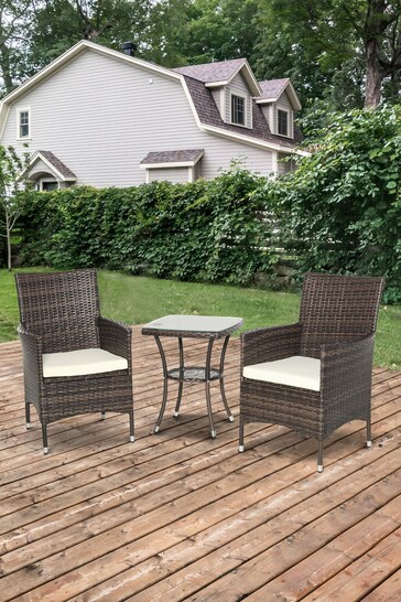 Outsunny Brown Outdoor 3 Piece PE Rattan Chair & Table Set