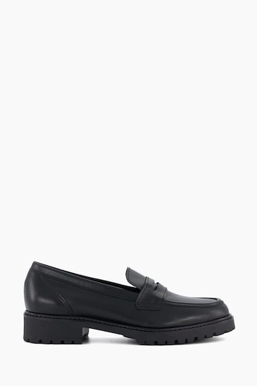 Dune London Black Wide Fit Gild Cleated Penny Loafers