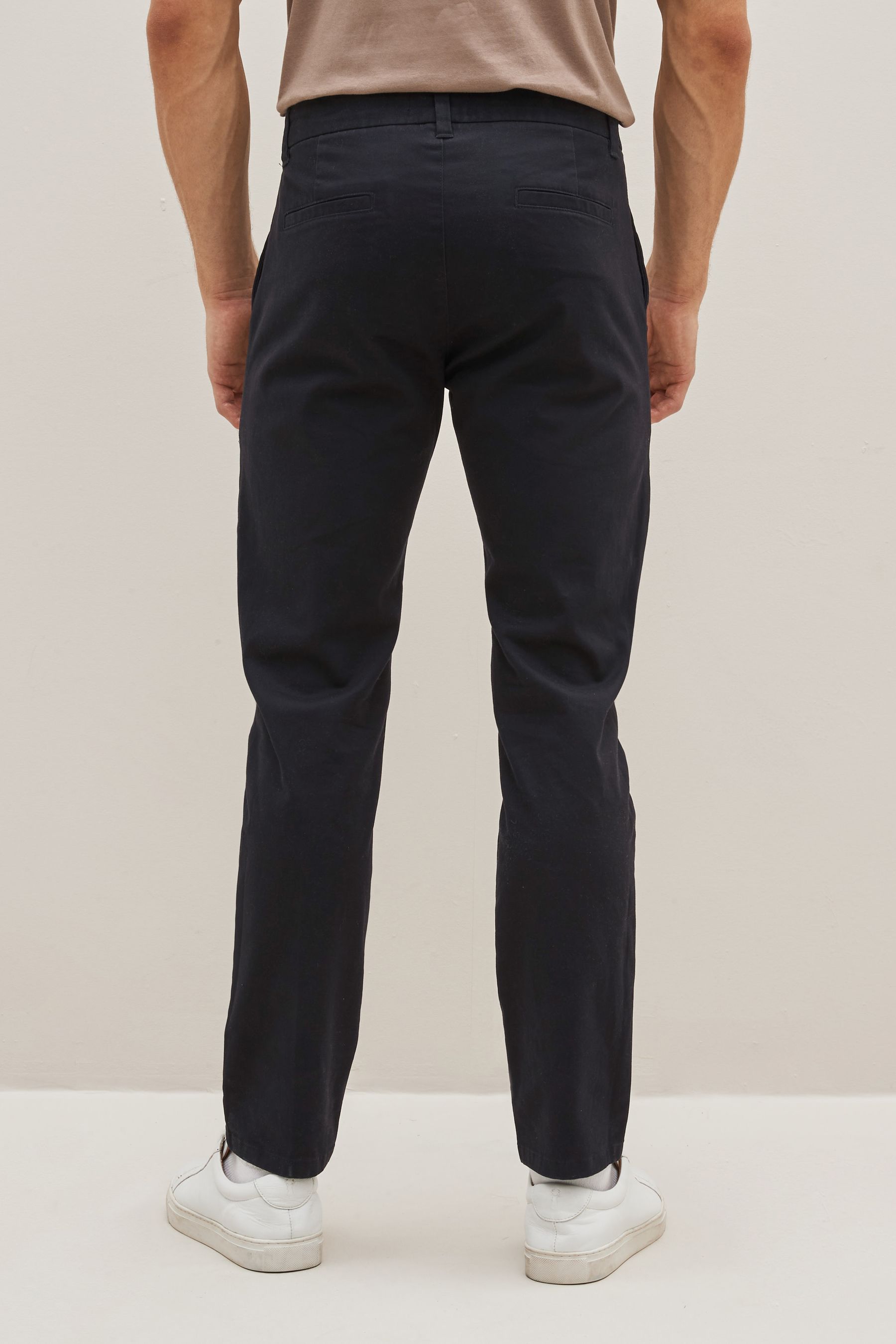 Navy Blue Slim Single Pleat Stretch Chino Trousers