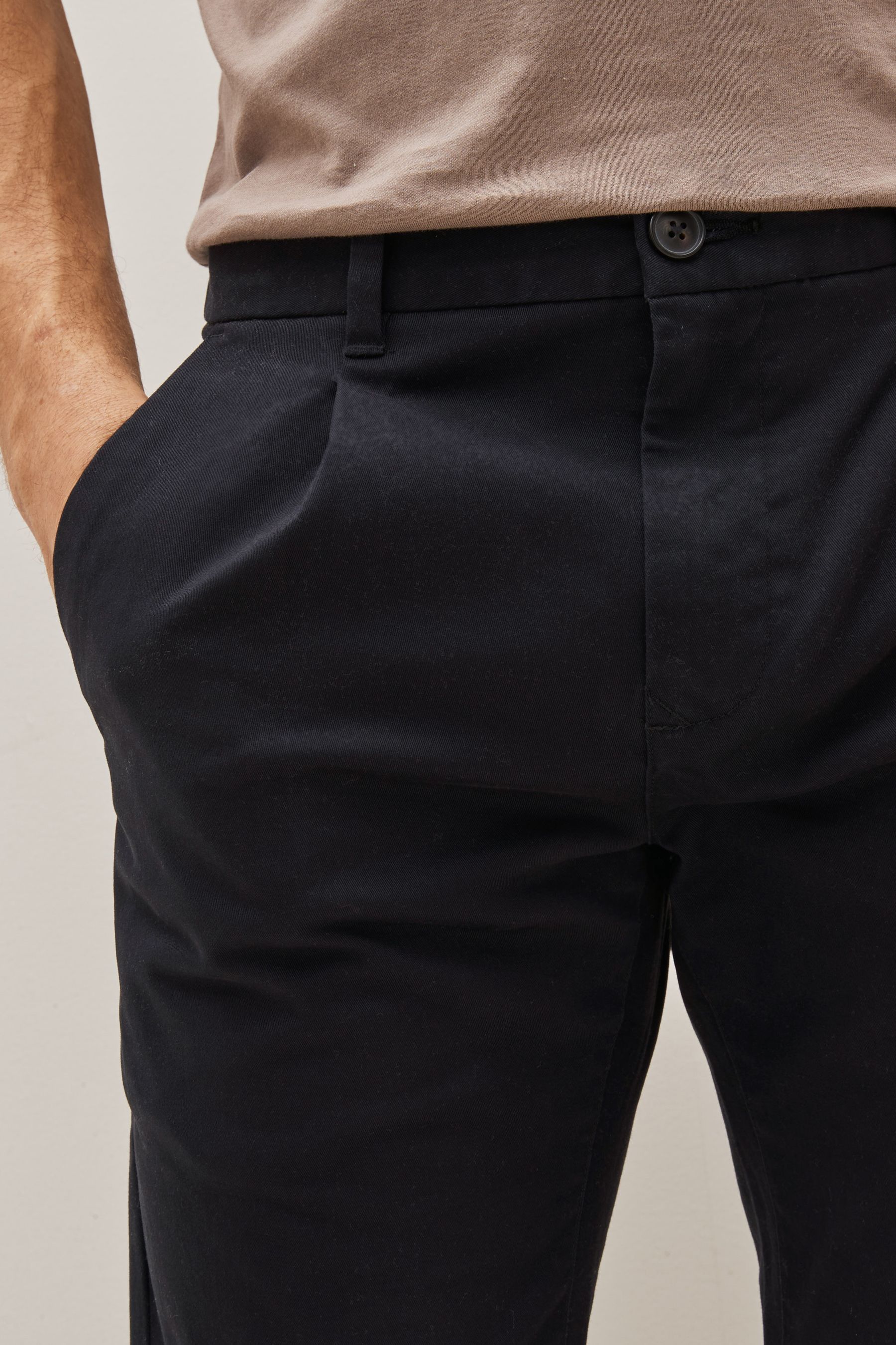 Navy Blue Slim Single Pleat Stretch Chino Trousers