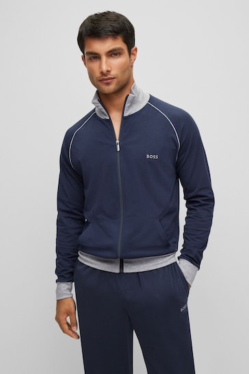 BOSS Dark Blue Mix & Match Tracksuit Zip Throught Sweatshirt
