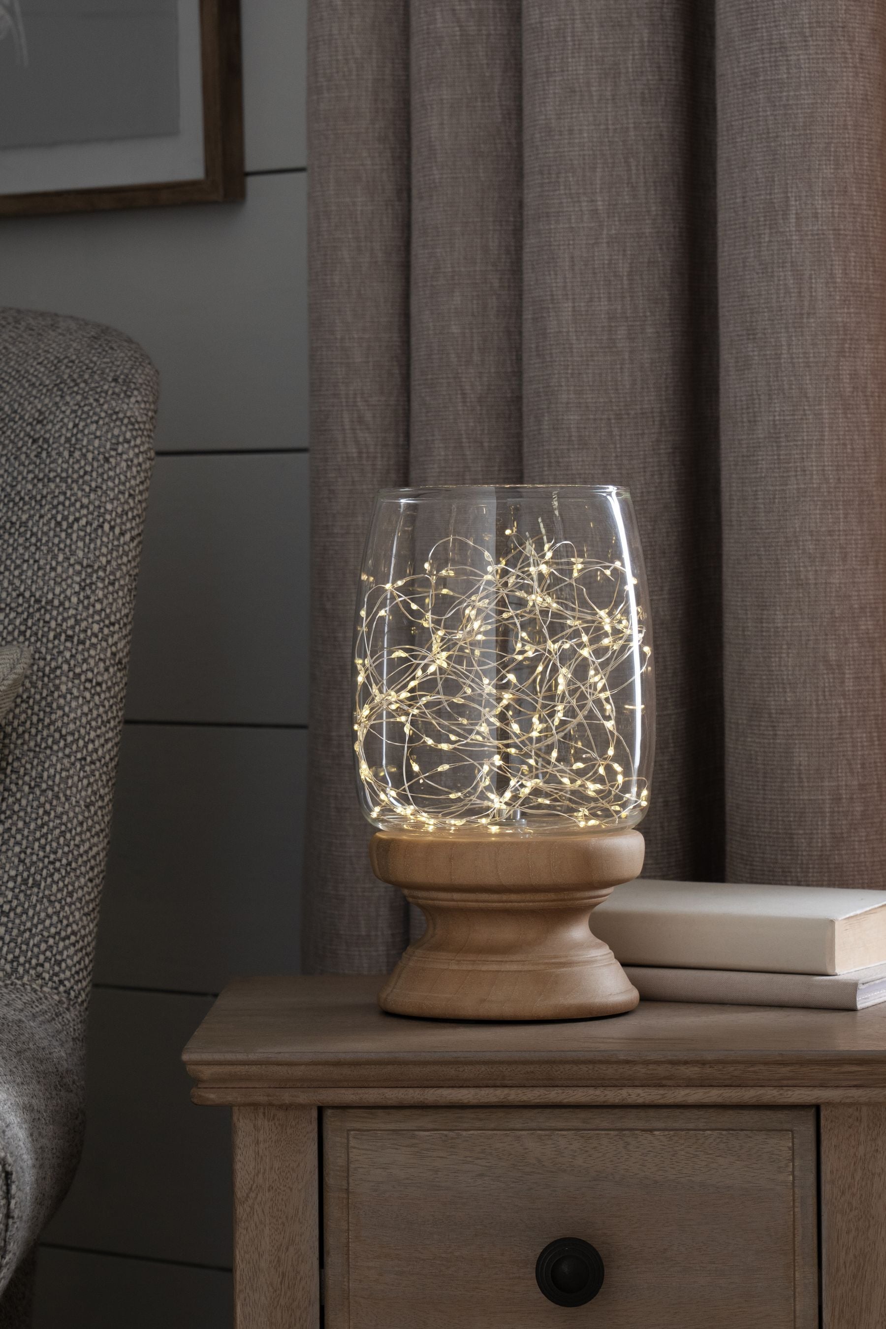 Natural Wooden Decorative Battery Operated Cloche