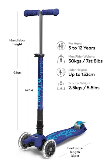Micro Scooters Navy Blue Maxi Foldable LED Three Wheel Scooter