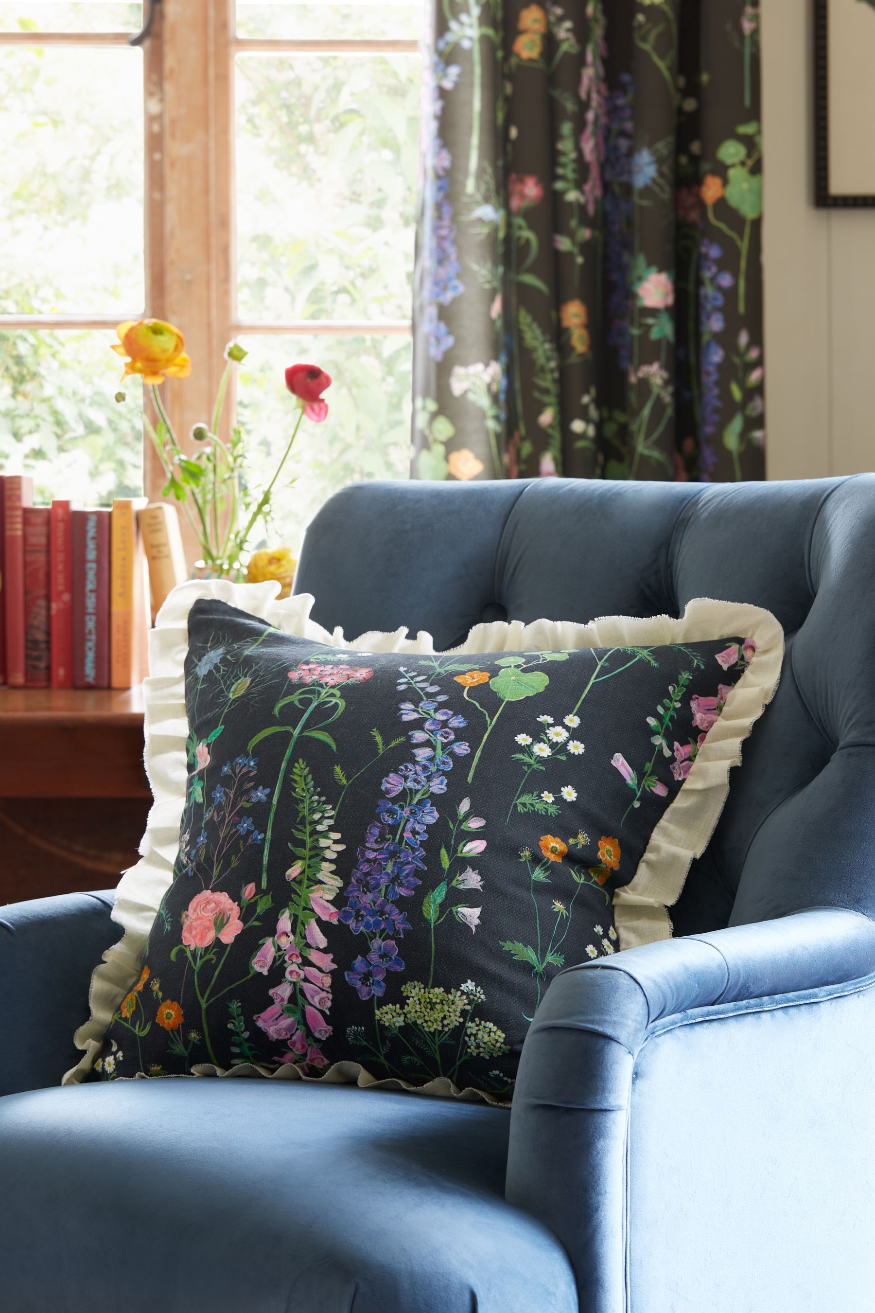 Buy Lucy Tiffney at Next Floral Navy Frill Cushion from the Next UK online shop