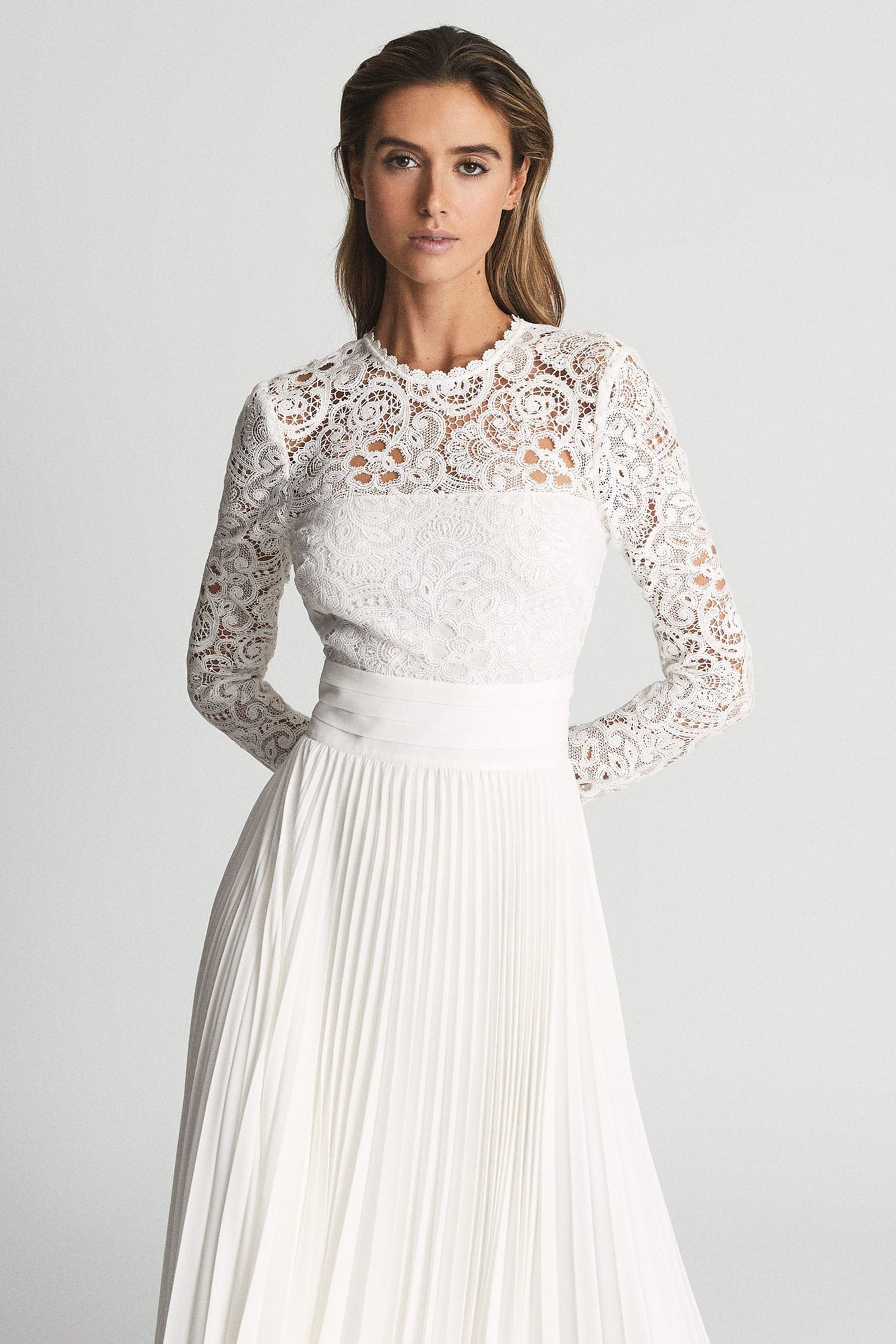 Buy Reiss White Hazel Lace Top Pleated Dress from the Next UK