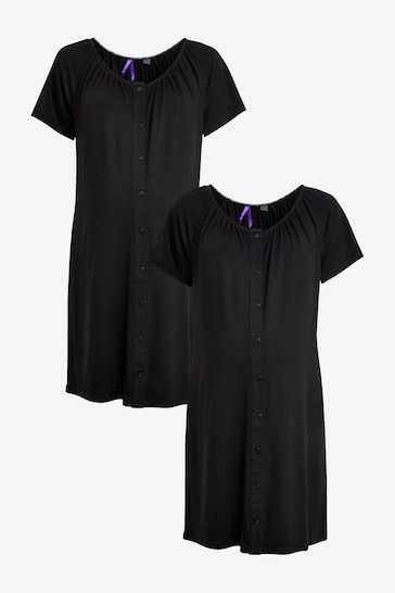 Seraphine Black Button-Down Maternity Nighties Twin Pack
