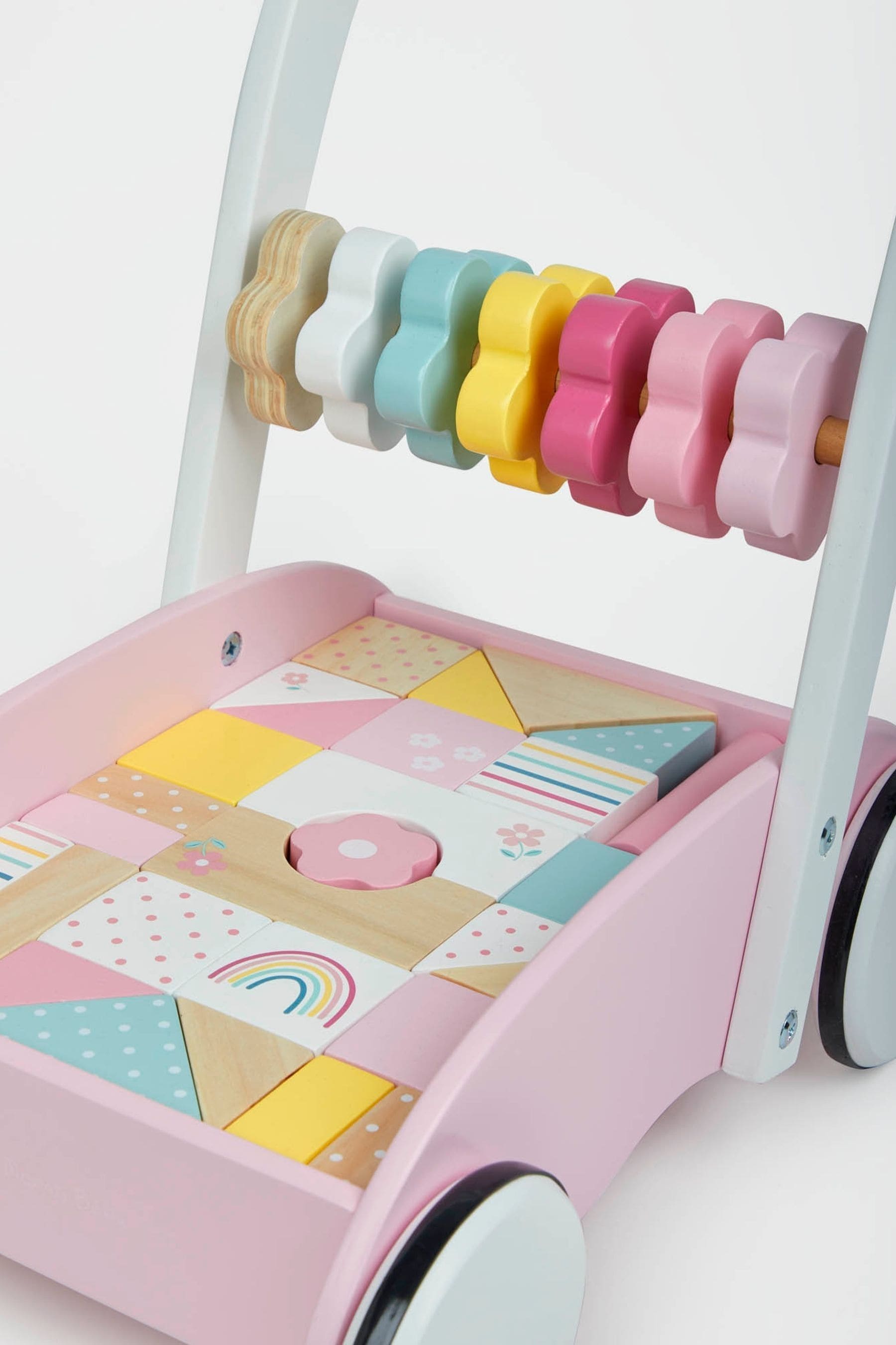 Pink wooden 2025 baby walker