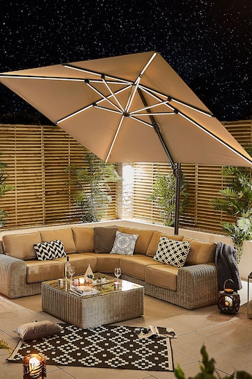 Nova Outdoor Living Beige Galaxy LED Cantilever 3m Square Parasol with Cover