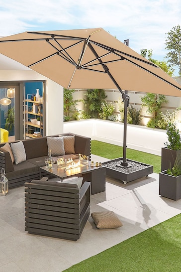 Nova Outdoor Living Beige Galaxy LED Cantilever 4m x 3m Rectangular Parasol with Cover