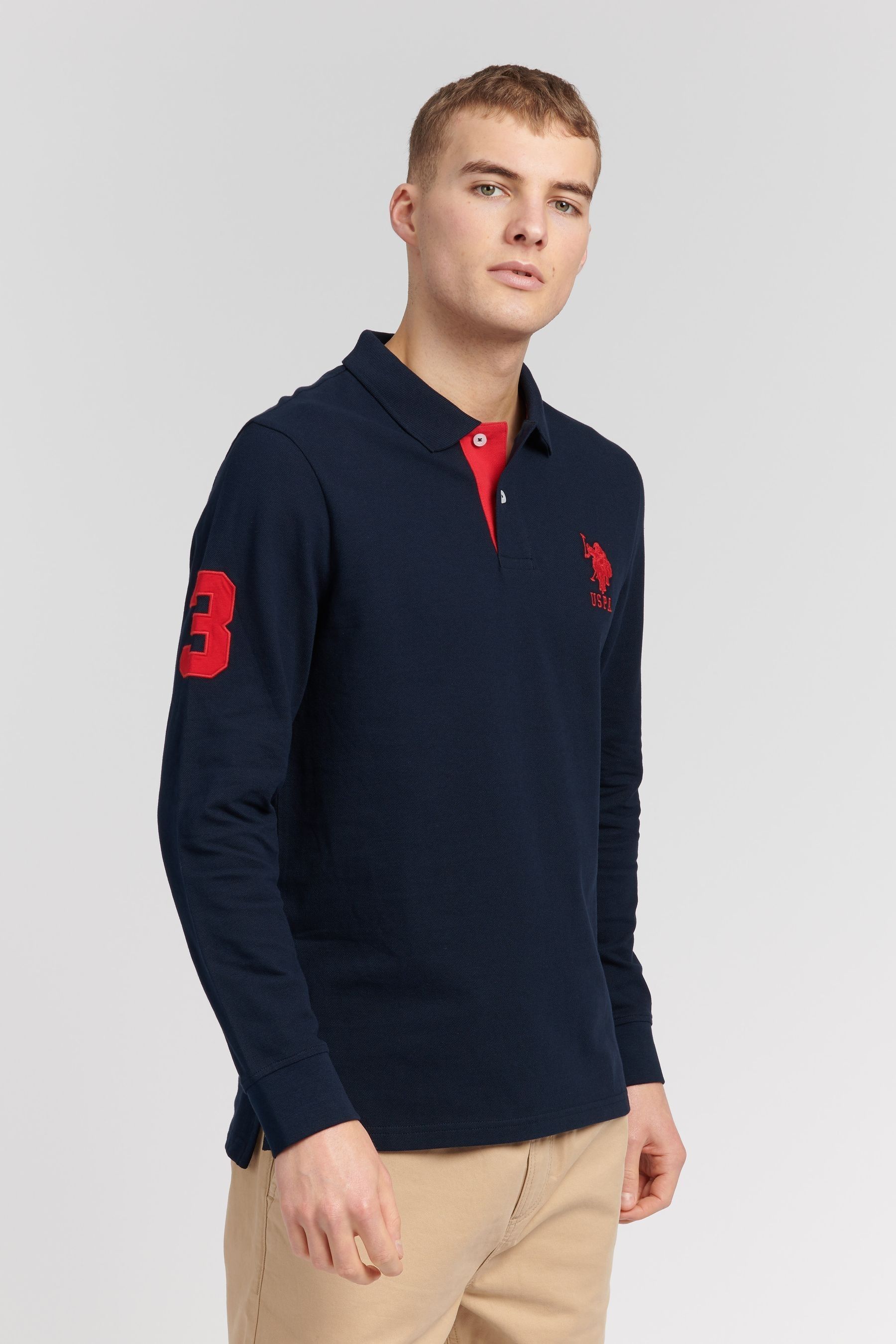 Buy U.S. Polo Assn Navy Blazer Player 3 LS Regular Fit Polo Shirt