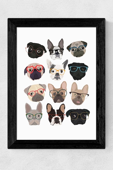 East End Prints Grey Pugs in Glasses Print by Hanna Melin