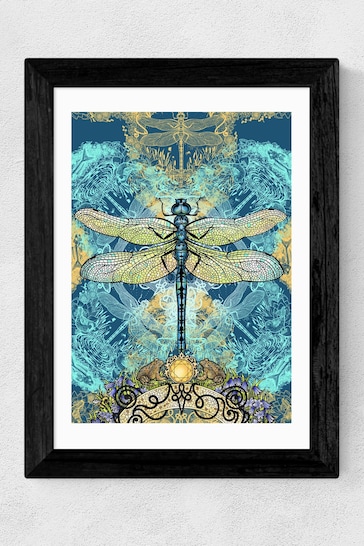 East End Prints Teal Blue Spirited Dragonfly Print by Becca Who