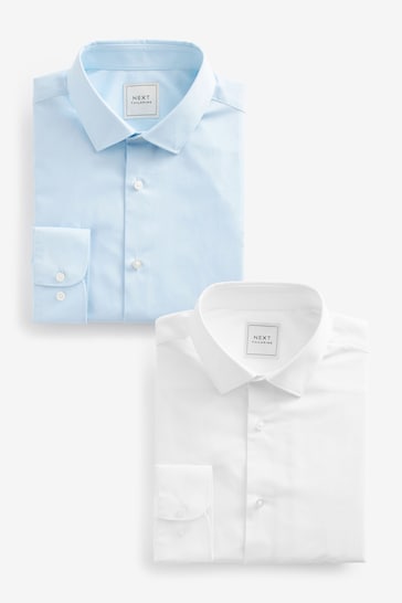 White/Blue Slim Fit Easy Care Single Cuff Shirts 2 Pack