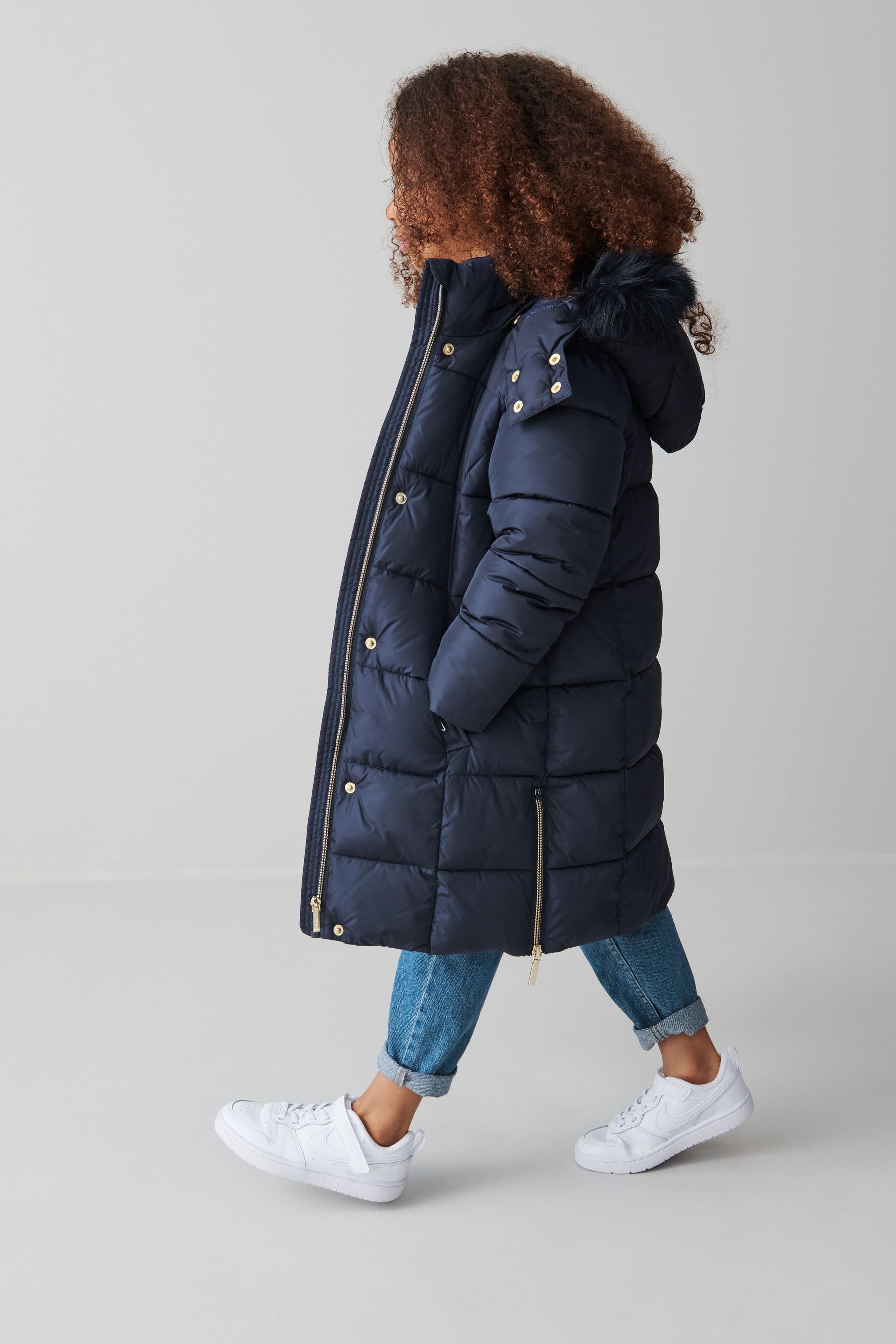 Clarks Navy Blue Girls Navy Long Line Puffa Coat