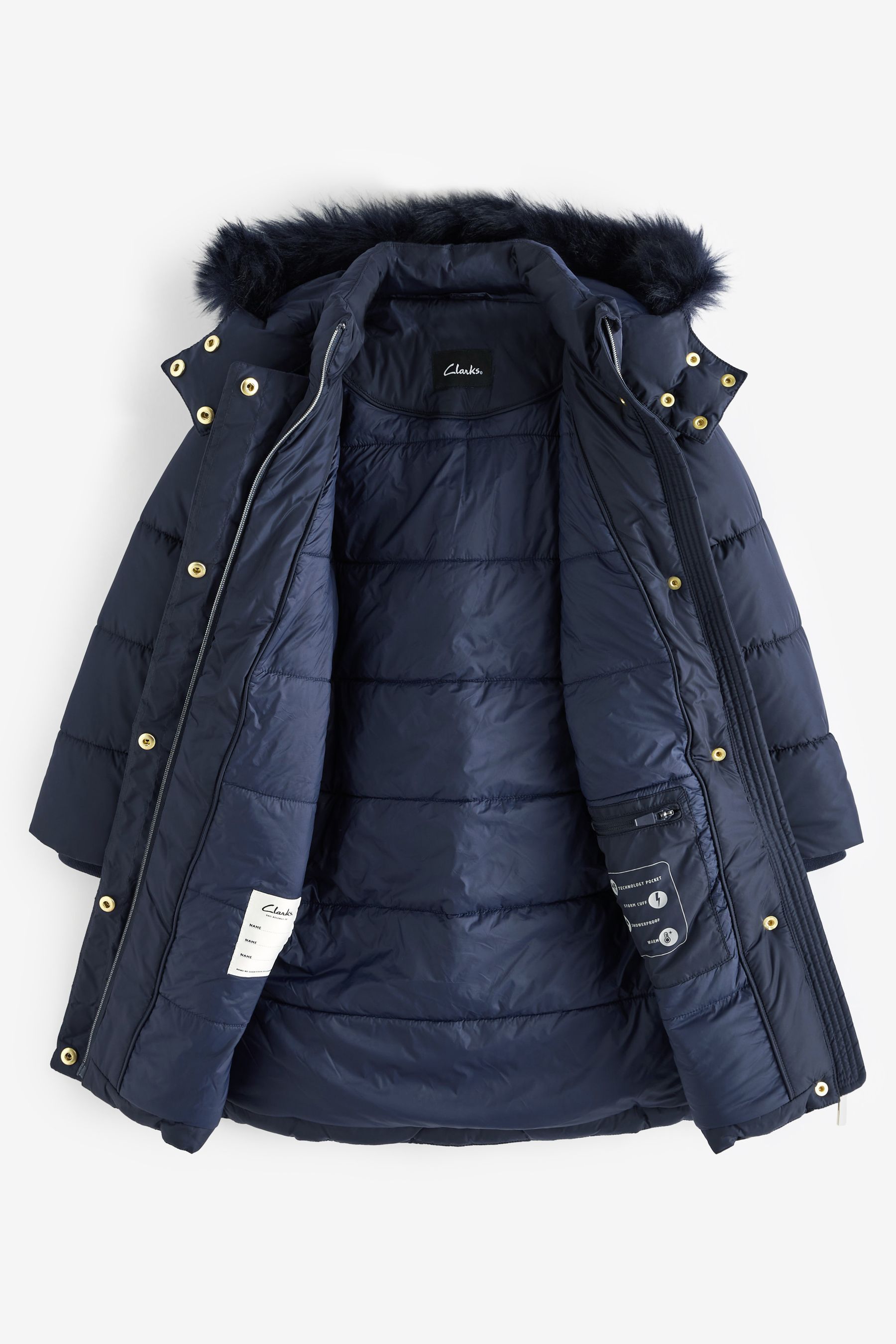 Clarks Navy Blue Girls Navy Long Line Puffa Coat