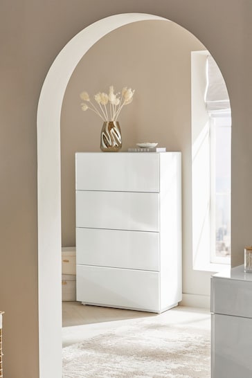 White Sloane Glass 4 Drawer Collection Luxe Chest of Drawers