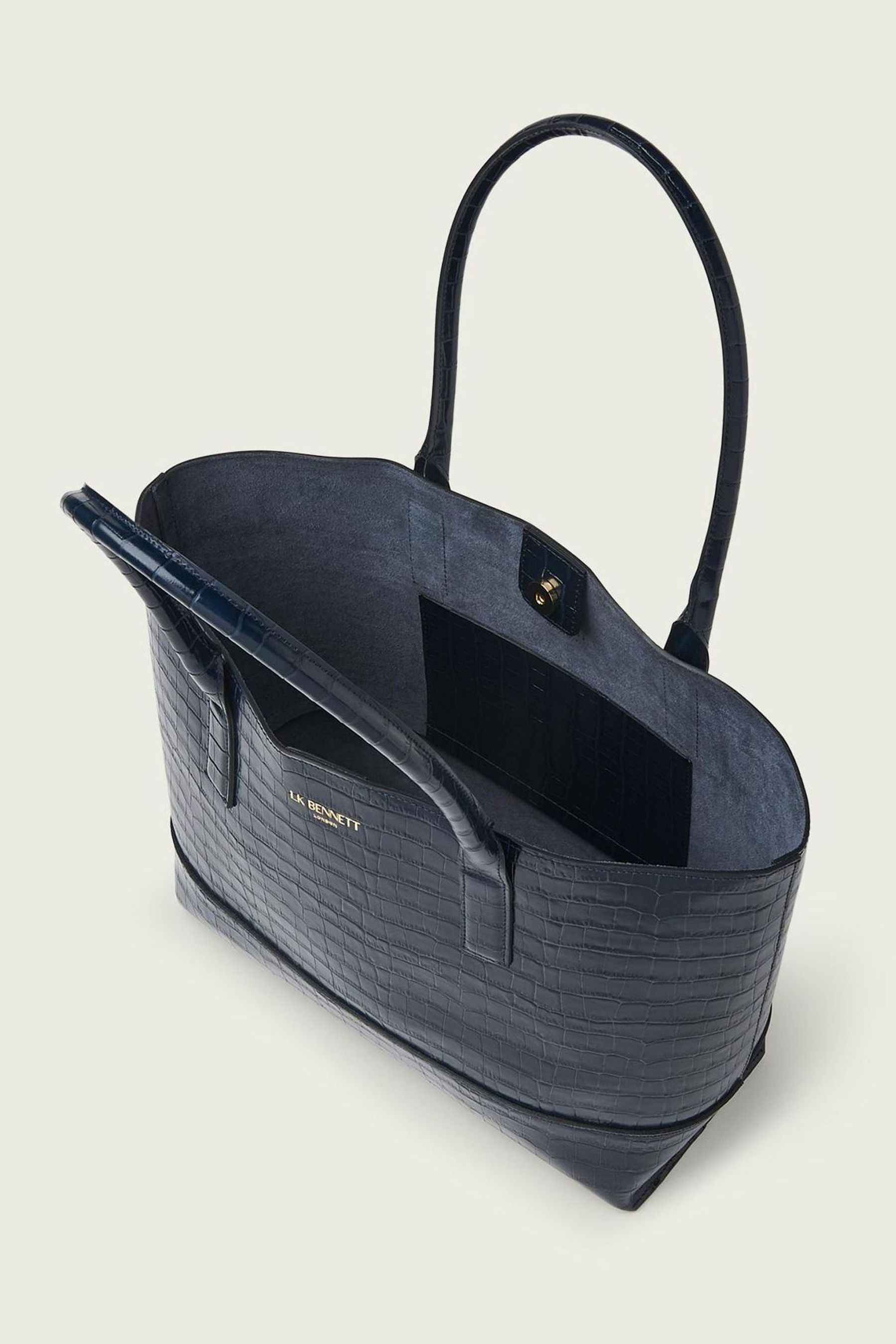 Buy LK Bennett Lacey Navy Blue Croc Effect Leather Tote Bag from