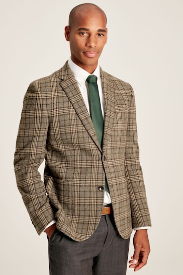 Joules Taupe Brown Check Wool Blazer