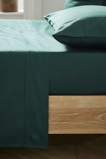 Ted Baker Forest Green Silky Smooth Plain Dye 250 Thread Count Cotton Flat Sheet