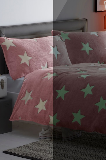 Silentnight Pink Glow In The Dark Duvet Cover and Pillowcase Set