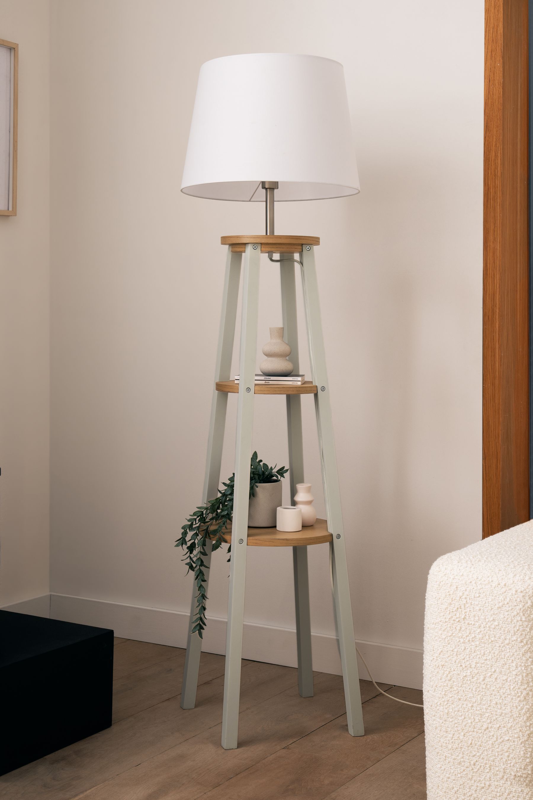 Wood floor sale lamp with shelves