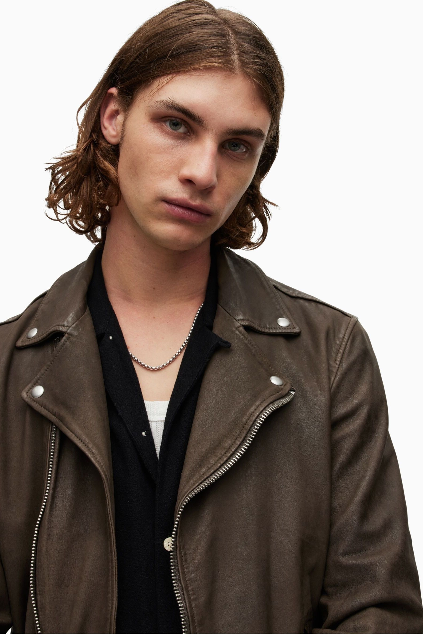 AllSaints Brown Milo Biker Jacket
