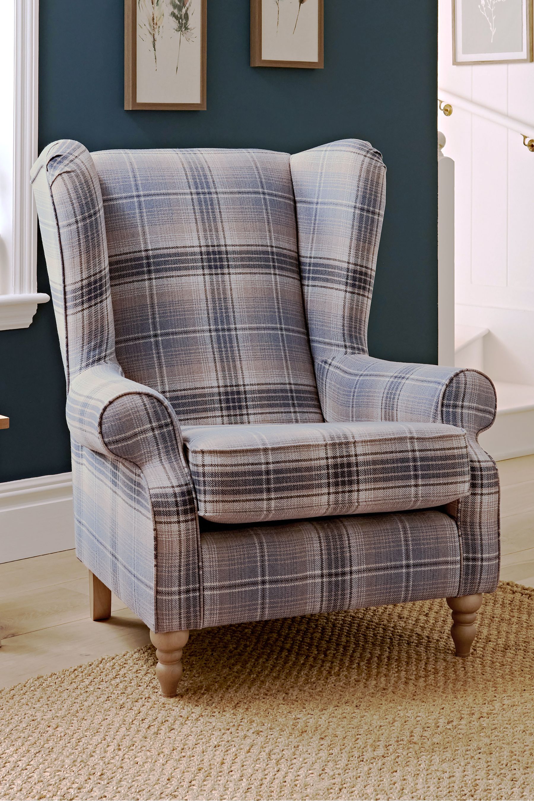 Versatile Check Nevis Navy Blue Grande Sherlock Highback Armchair
