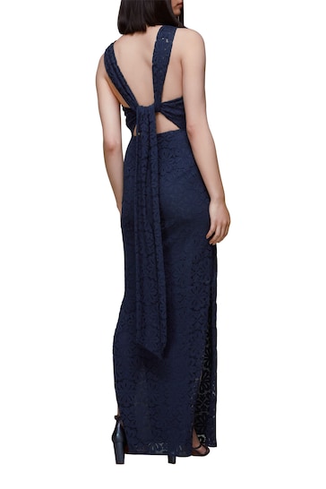 Whistles Blue Lace Tie Back Maxi Dress