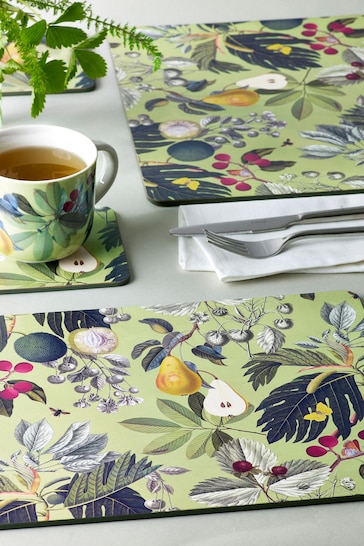 Kew Gardens Green Set of 4 Fruit and Floral Rectangle Placemat