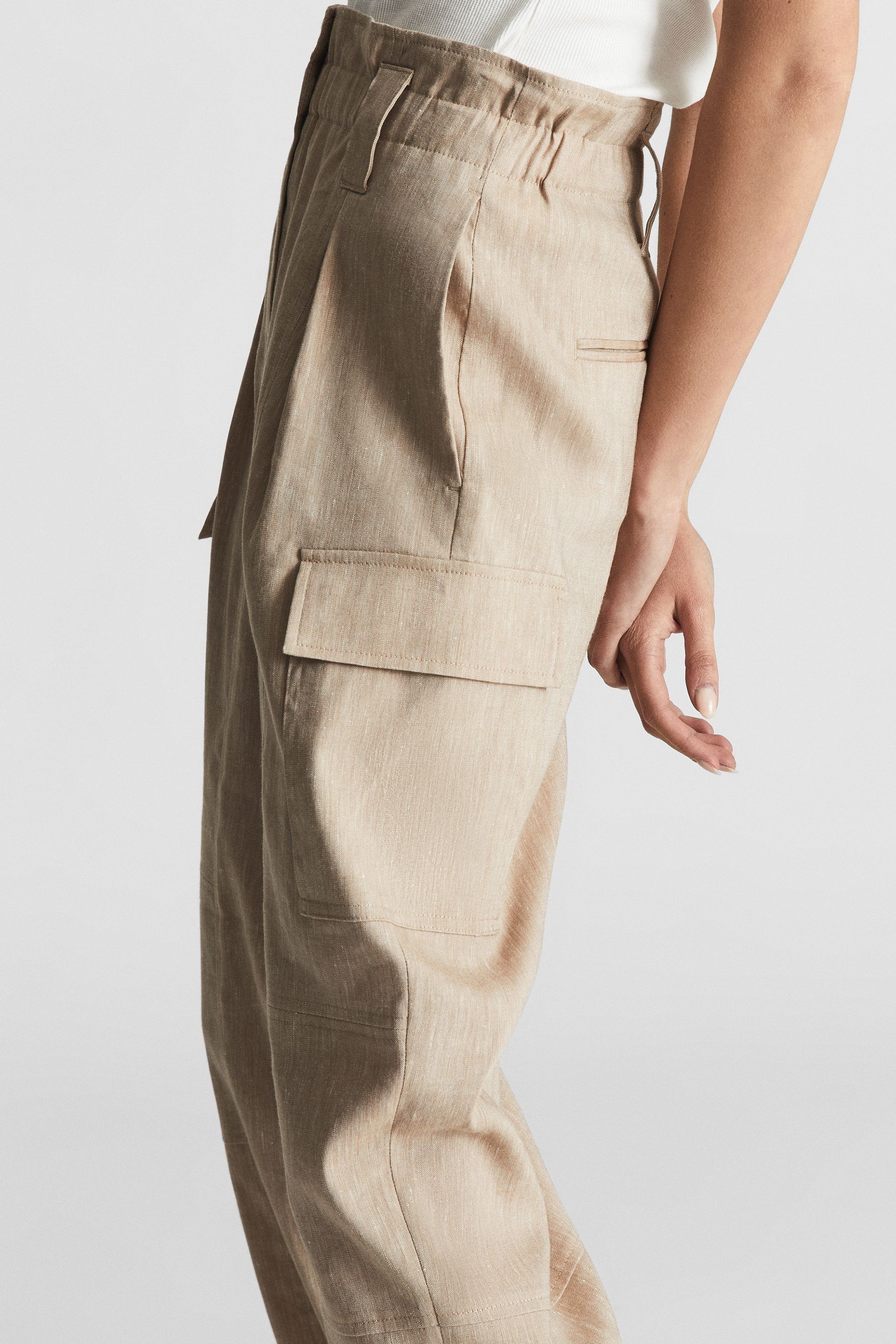 Buy Reiss Neutral Dora Regular Linen Cargo Trousers from the Next