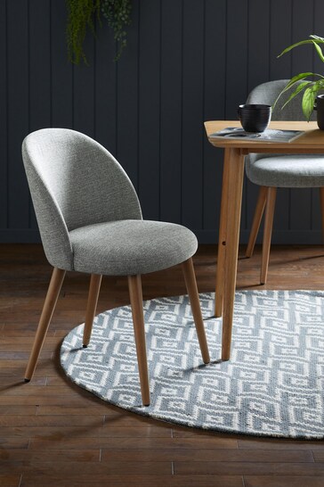 Set of 2 Tweedy Plain Mid Grey Newman Oak Effect Leg Dining Chairs