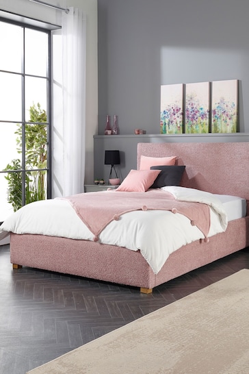Aspire Furniture Pink Bouclé Upholstered Garland Ottoman Bed