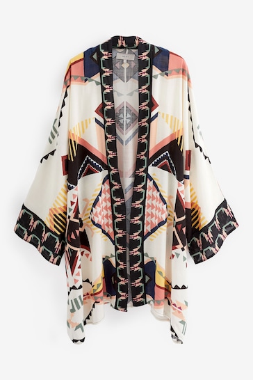 Cream Aztec Longline Kimono Cover-Up